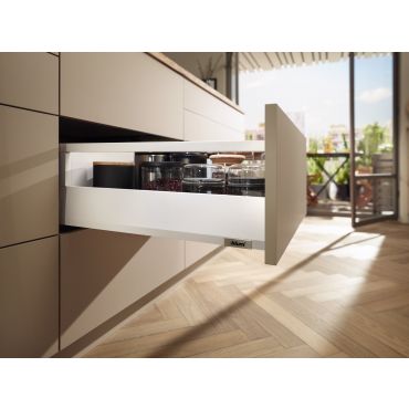 Blum Merivobox lade met reling - Hoogte E (209mm) - 600mm - 40kg - Zijdewit